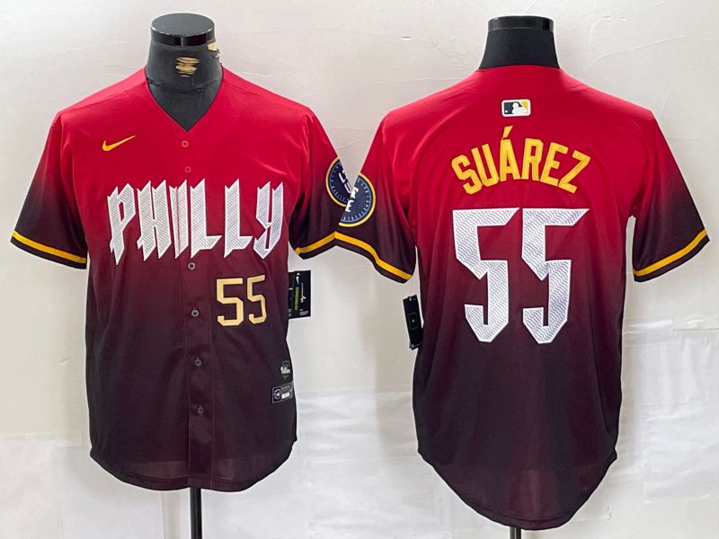 Men Philadelphia Phillies #55 Suarez Red City Edition Nike 2024 MLB Jersey style 3->philadelphia phillies->MLB Jersey